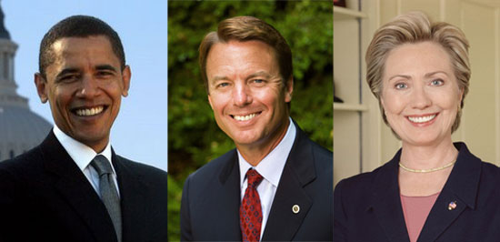 Barack Obama, John Edwards, and Hillary Clinton