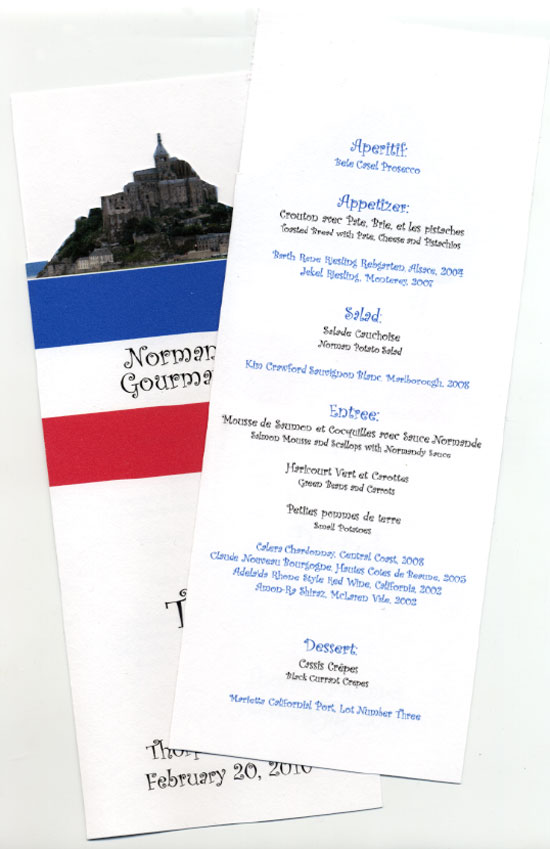 2010 Thorpe Gourmet Menu